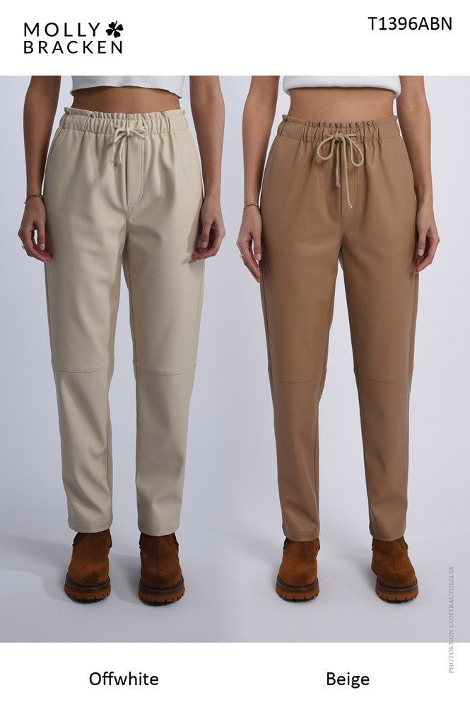 Offwhite Faux Leather Pants